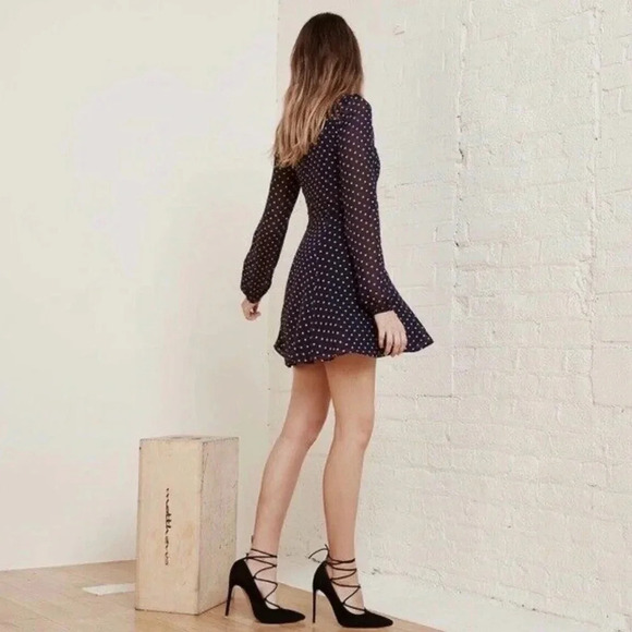 REFORMATION Viscose POLKA DOT Print V-BACK Balloon Sleeve WESTWOOD MINI Dress 0 - Picture 13 of 13